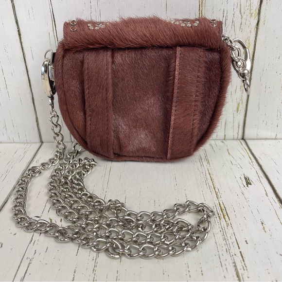 Bono Rocks Brown Cowhide Rhinestone Embellished Fur Crossbody/Belt‎ Bag - Picture 2 of 16